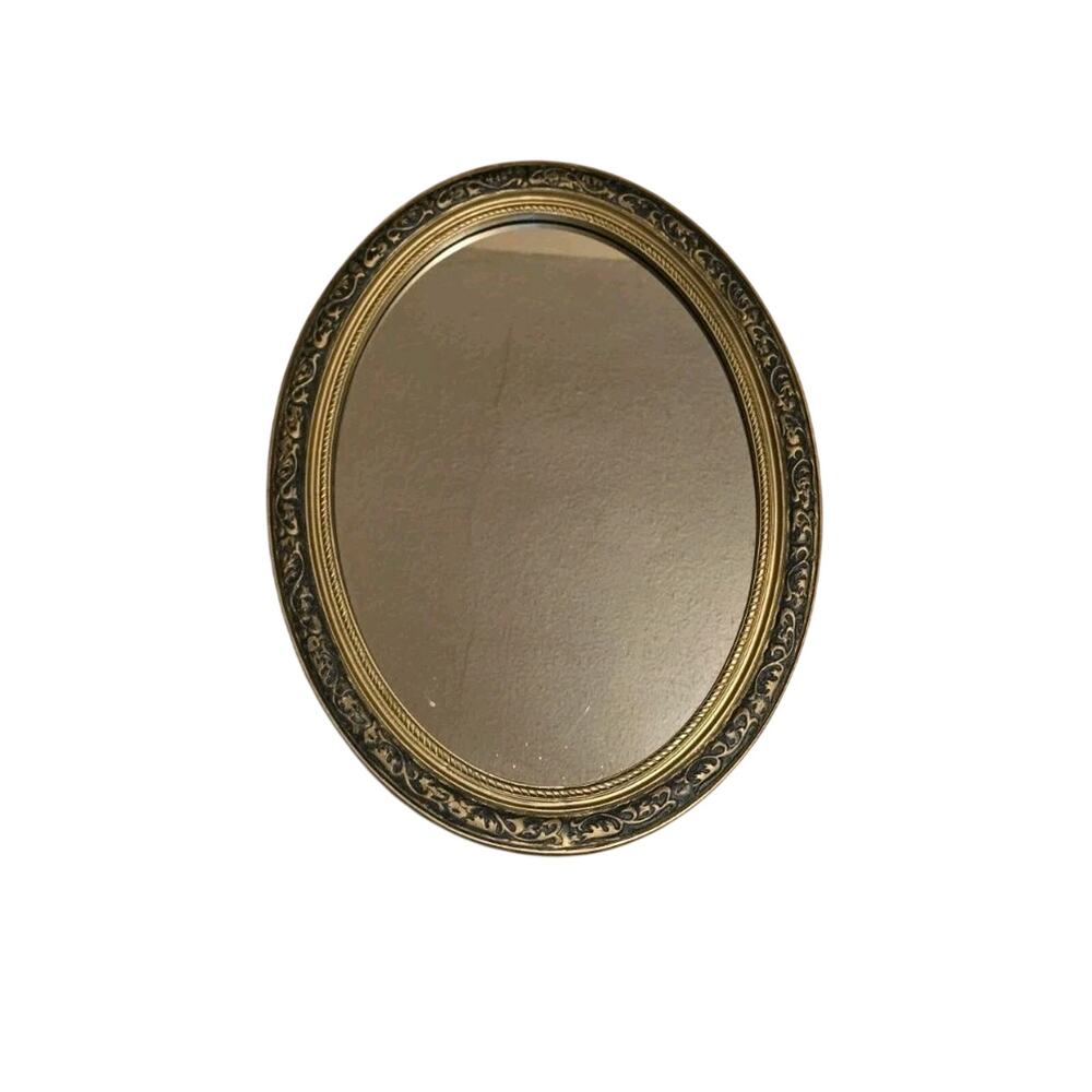 Vintage Antique Look Hamilton Framed Oval Mirror Black Silver Gold Gothic 23x17